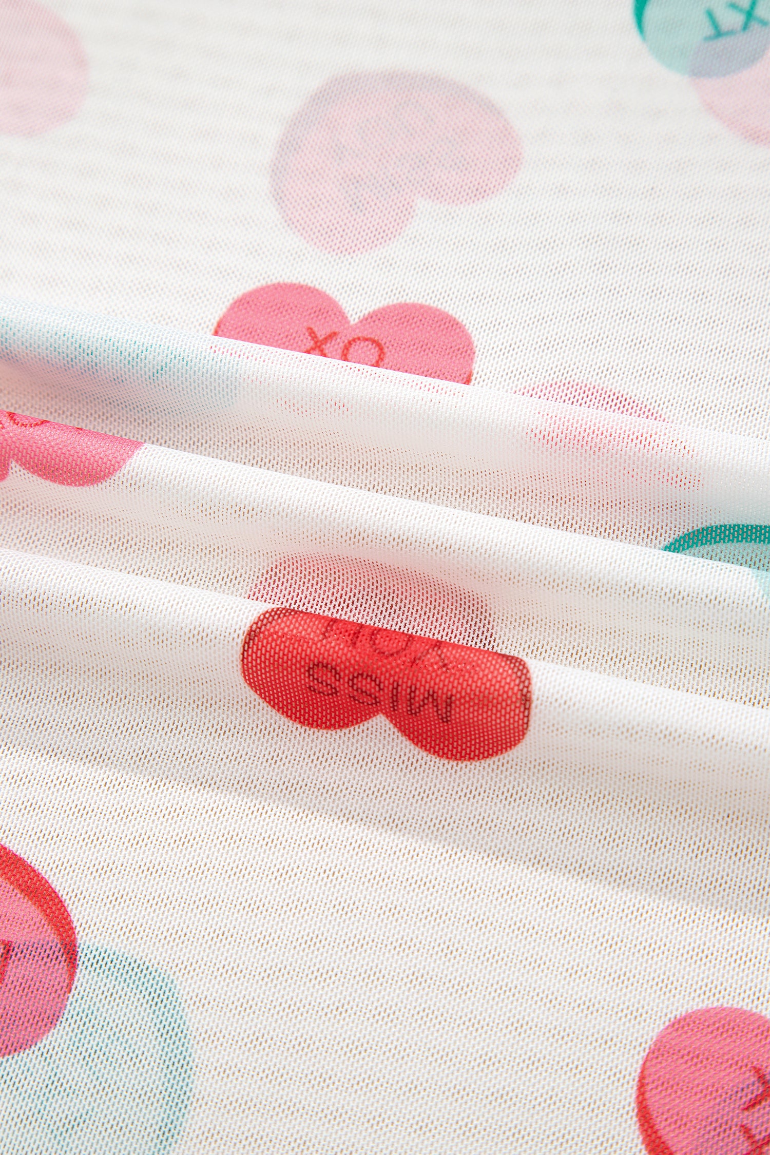 White Sheer Mesh Valentines Slogan Heart Printed Long Sleeve Top-Tops/Long Sleeve Tops-[Adult]-[Female]-2022 Online Blue Zone Planet