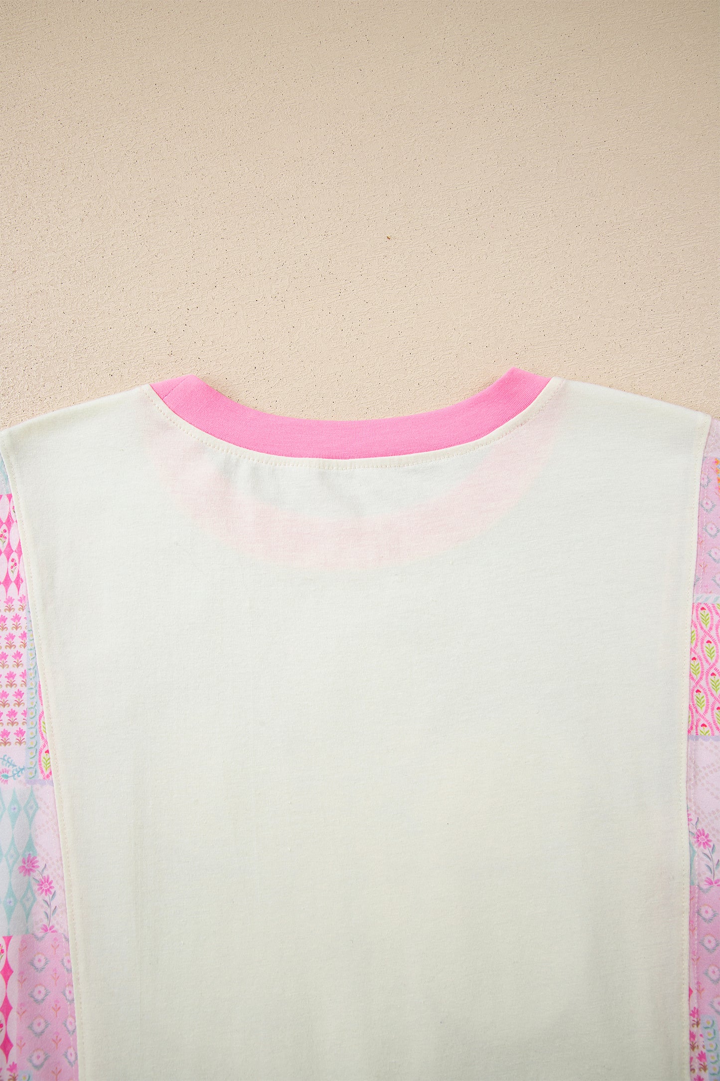 Beige Color Block Floral Patchwork Big Flower Accent Relaxed Top-Tops/Tops & Tees-[Adult]-[Female]-2022 Online Blue Zone Planet