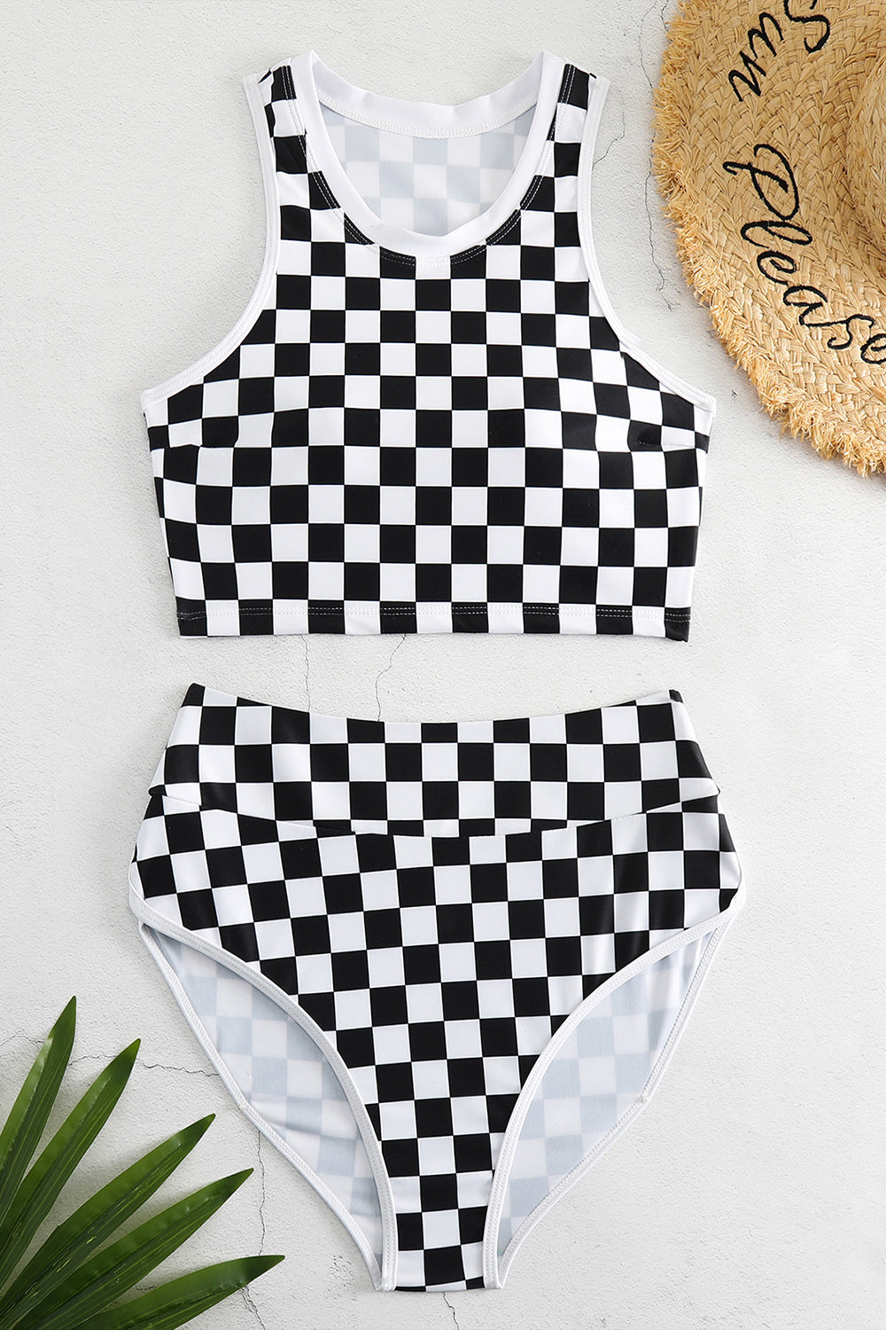 Blue Zone Planet | Checkered Wide Strap Two-Piece Swim Set-TOPS / DRESSES-[Adult]-[Female]-2022 Online Blue Zone Planet