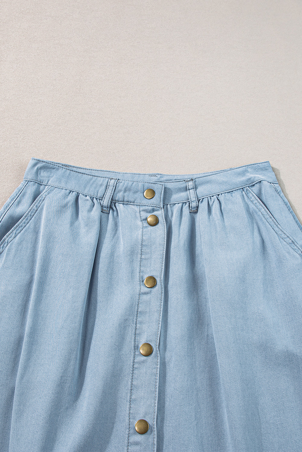 Mist Blue Fully Buttoned Long Denim Skirt-Bottoms/Skirts & Petticoat-[Adult]-[Female]-2022 Online Blue Zone Planet