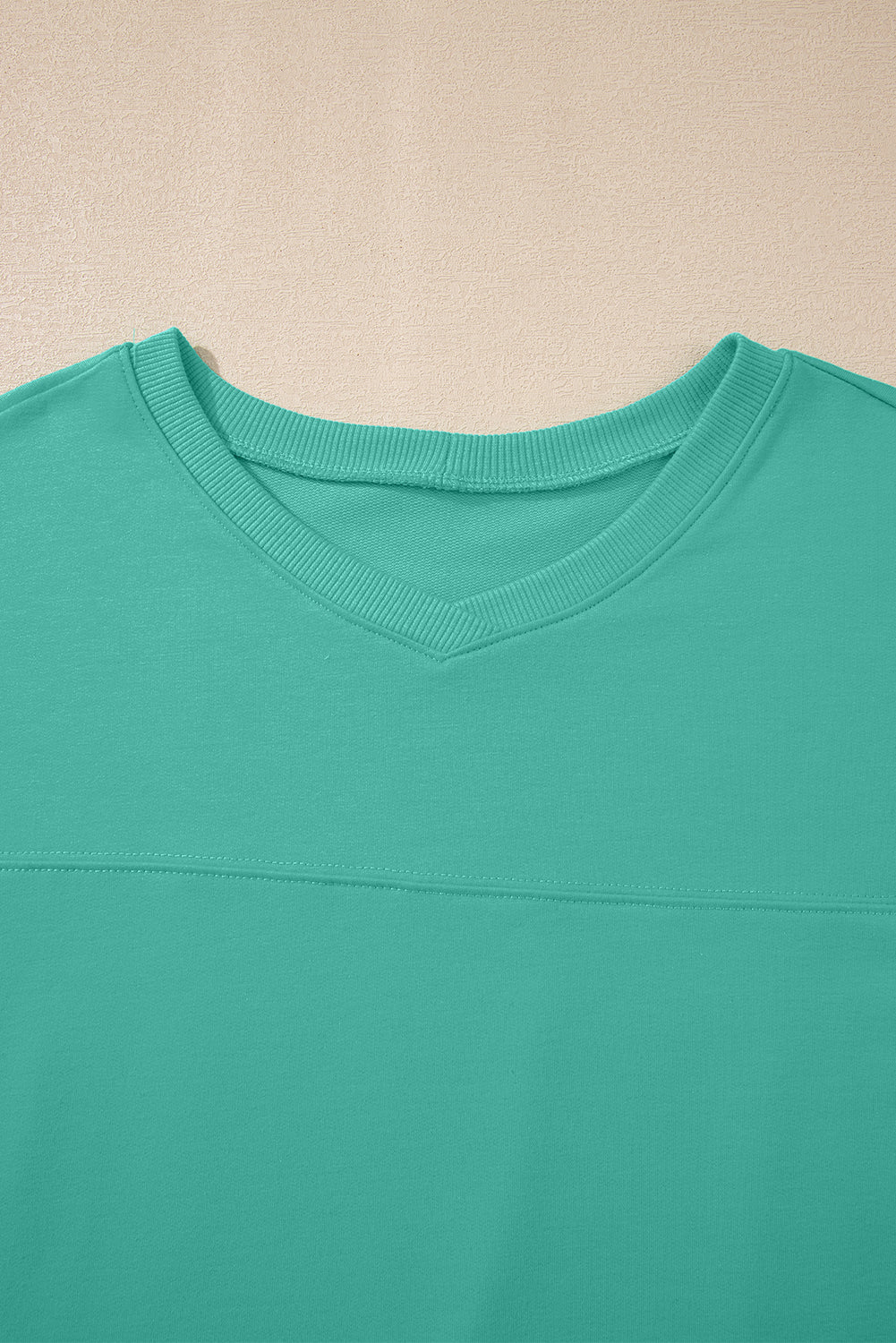 Sea Green Solid Loose V Neck Half Sleeve Tee and Shorts-Two Piece Sets/Short Sets-[Adult]-[Female]-2022 Online Blue Zone Planet