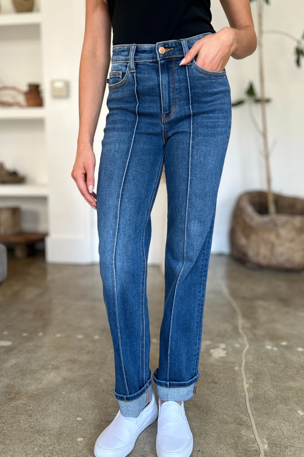 Blue Zone Planet | Judy Blue Full Size High Waist Front Seam Detail Straight Jeans-TOPS / DRESSES-[Adult]-[Female]-2022 Online Blue Zone Planet