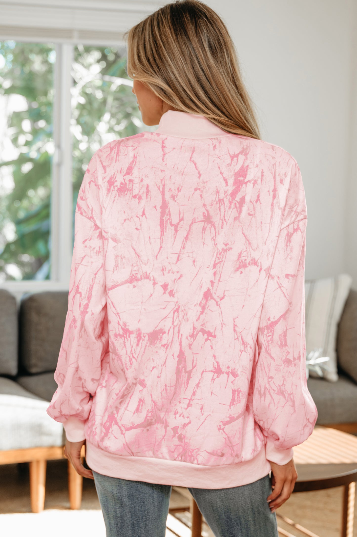 Pink Camo Mock Neck Baggy Sweatshirt-Tops/Sweatshirts & Hoodies-[Adult]-[Female]-2022 Online Blue Zone Planet