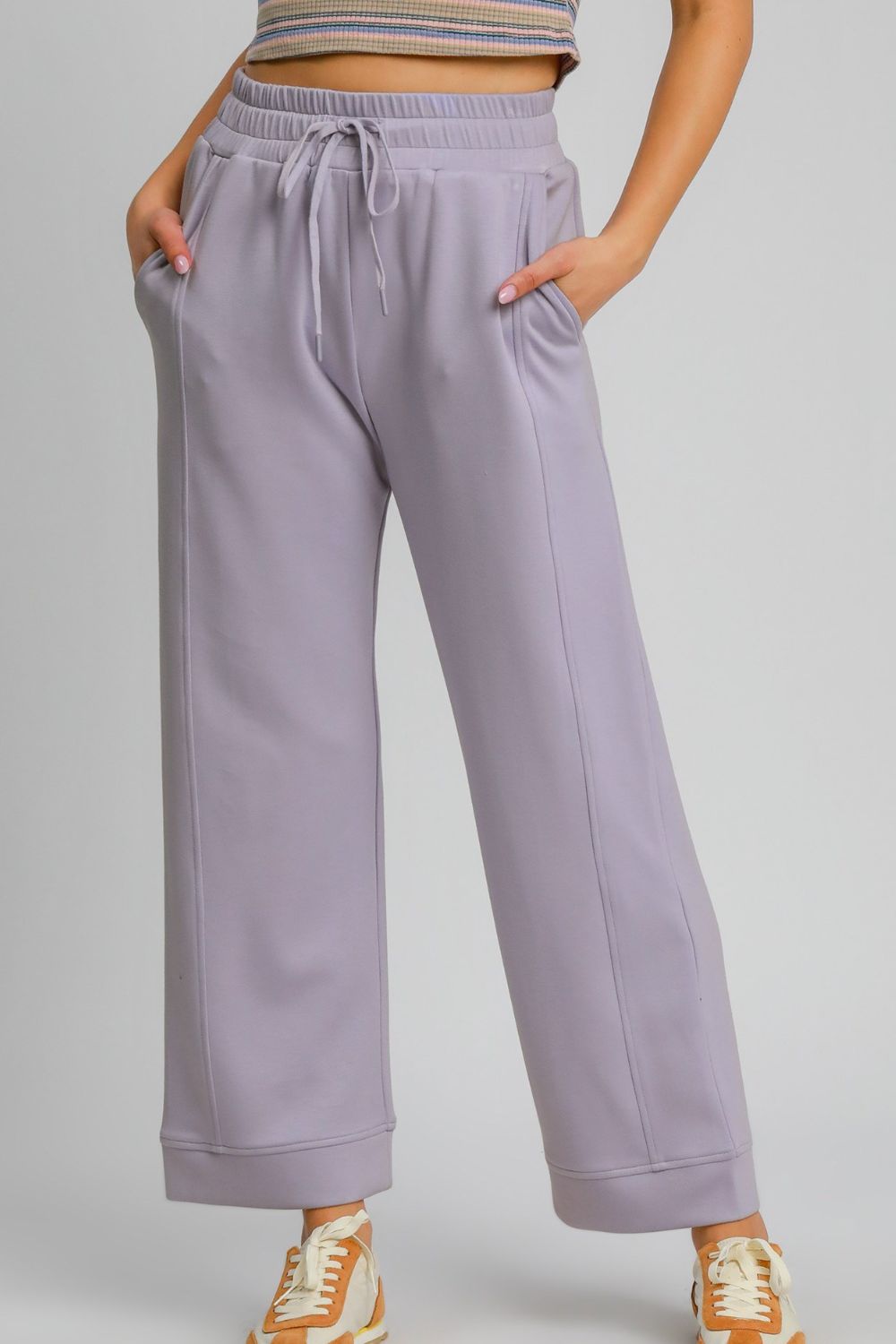 Blue Zone Planet | Umgee Drawstring Elastic Waist Wide Leg Pants-BOTTOMS SIZES SMALL MEDIUM LARGE-[Adult]-[Female]-LAVENDER-S-2022 Online Blue Zone Planet