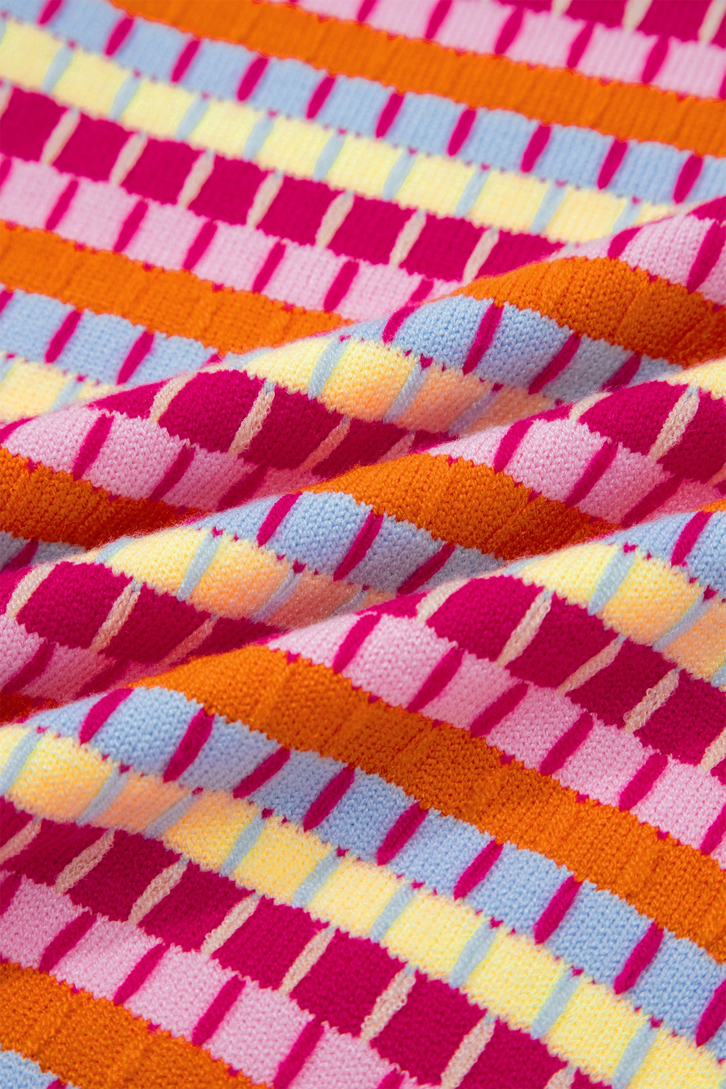 Orange Abstract Striped Knit Short Sleeve Sweater-Sweaters & Cardigans/Short Sleeve Sweaters-[Adult]-[Female]-2022 Online Blue Zone Planet