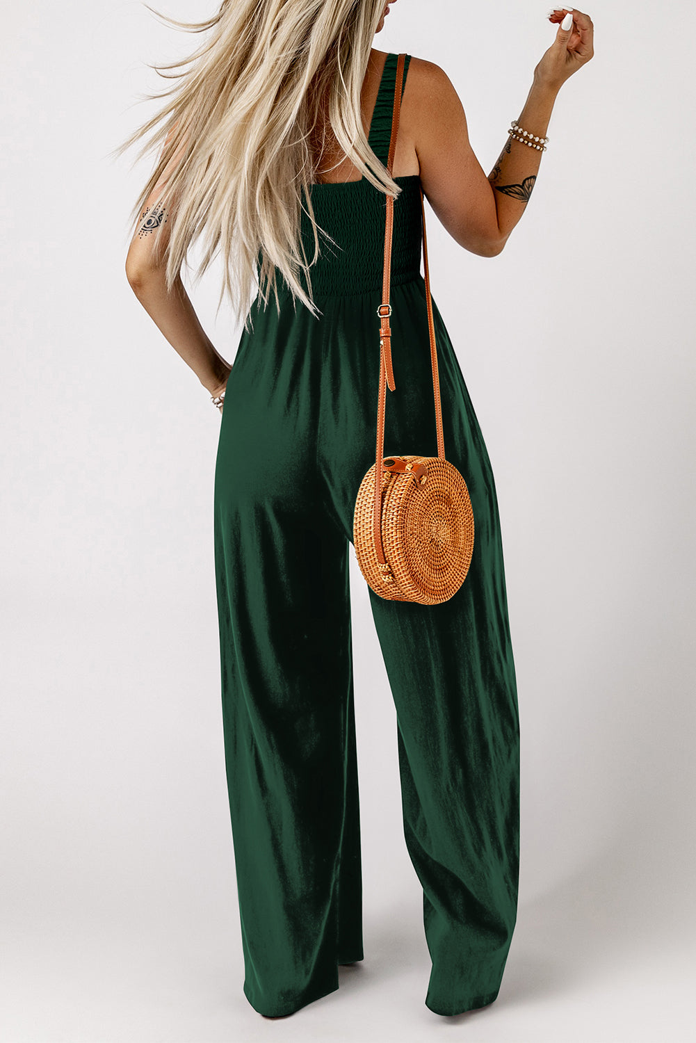 Ginger Smocked Sleeveless Wide Leg Jumpsuit with Pockets-Bottoms/Jumpsuits & Rompers-[Adult]-[Female]-2022 Online Blue Zone Planet