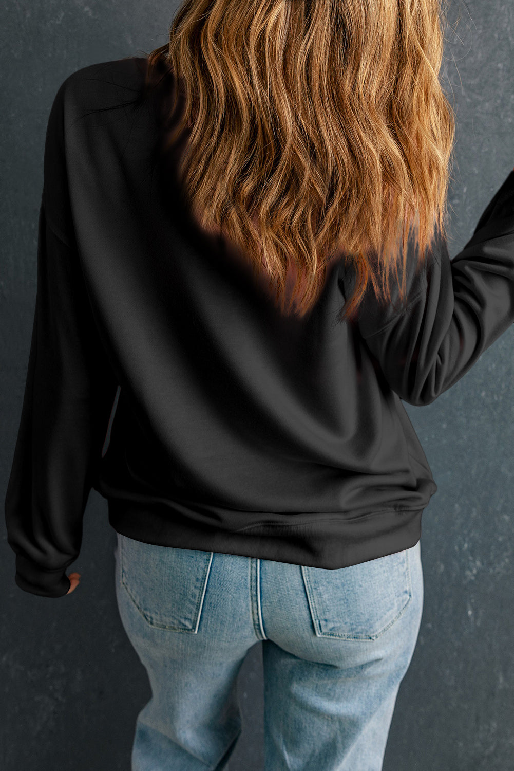 Black MERRY Christmas Playful Letter Print Drop Shoulder Sweatshirt-Graphic/Graphic Sweatshirts-[Adult]-[Female]-2022 Online Blue Zone Planet