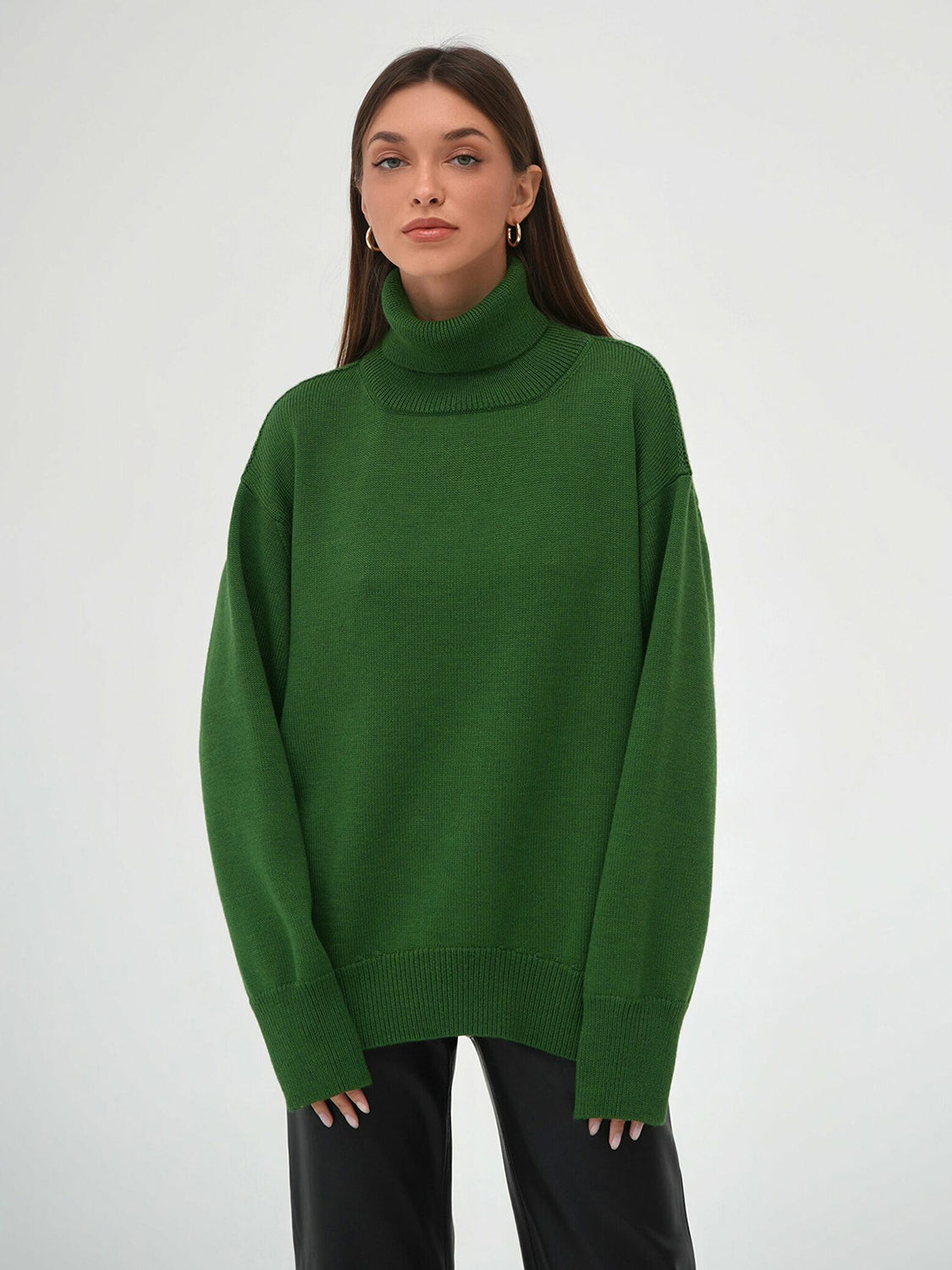 Turtleneck Long Sleeve Sweater-TOPS / DRESSES-[Adult]-[Female]-Dark Green-S-2022 Online Blue Zone Planet