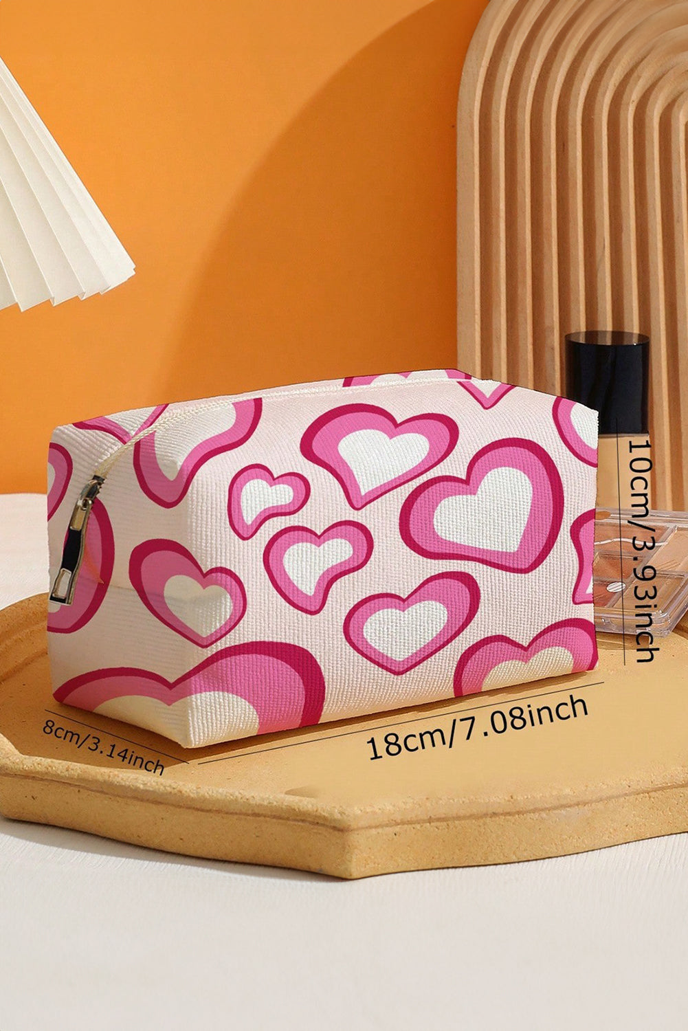 Blue Zone Planet | Pink Valentines Heart Printed Canvas Cosmetic Bag-Bags-[Adult]-[Female]-Pink-ONE SIZE-2022 Online Blue Zone Planet