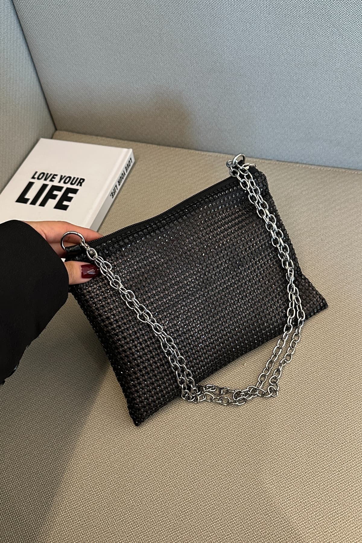 Rhinestone Polyester Chain Crossbody Bag-HANDBAGS-[Adult]-[Female]-2022 Online Blue Zone Planet