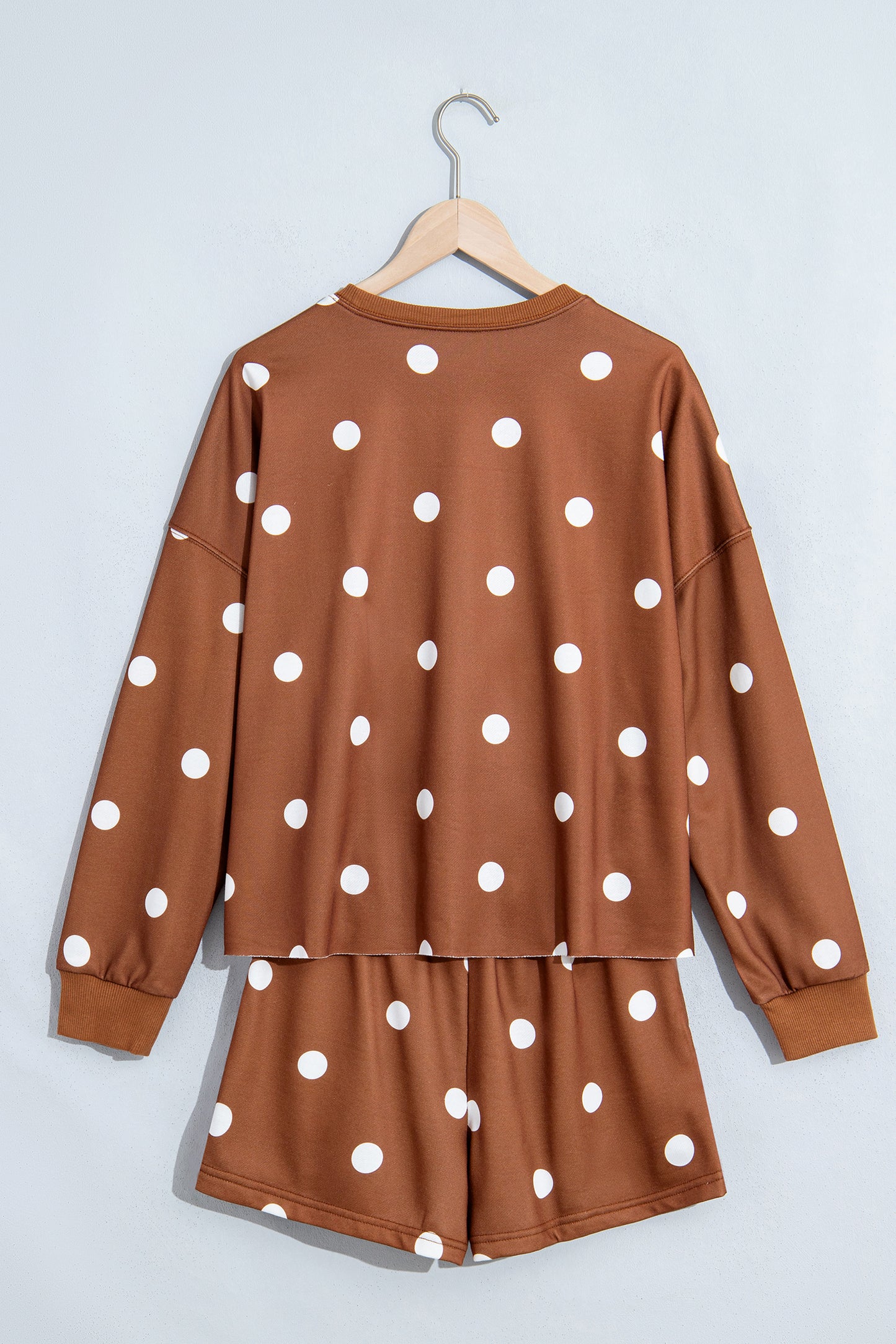 Brown Polka Dot Raw Hem Relaxed Pullover Loose Skort Two Piece Set-Two Piece Sets/Short Sets-[Adult]-[Female]-2022 Online Blue Zone Planet
