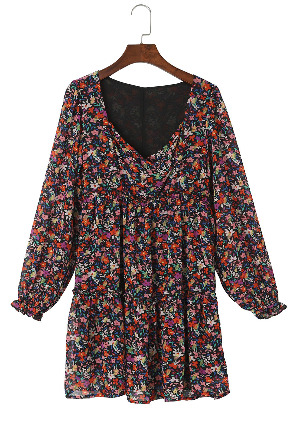 Blue Zone Planet | Wrapped V Neckline Long Sleeve Floral Dress-TOPS / DRESSES-[Adult]-[Female]-2022 Online Blue Zone Planet