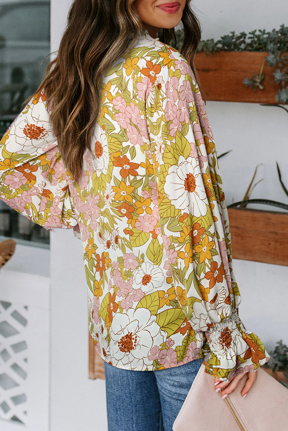 Yellow Cakewalk Floral Smocked Blouse-Tops/Blouses & Shirts-[Adult]-[Female]-2022 Online Blue Zone Planet