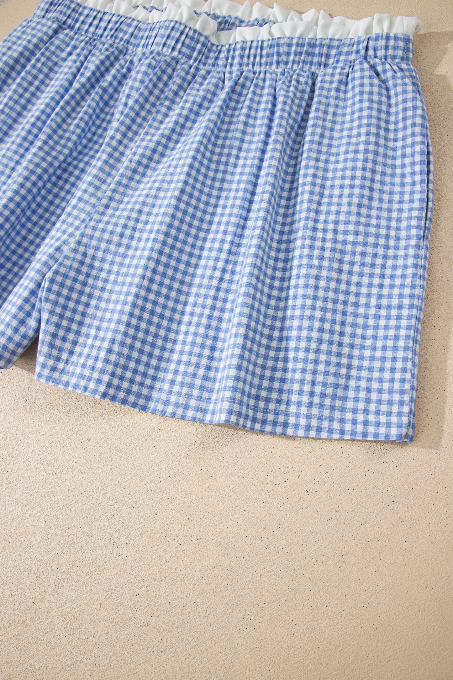 Sky Blue Contrast Trim Plaid Print Plus Size Shorts-Plus Size/Plus Size Bottoms-[Adult]-[Female]-2022 Online Blue Zone Planet