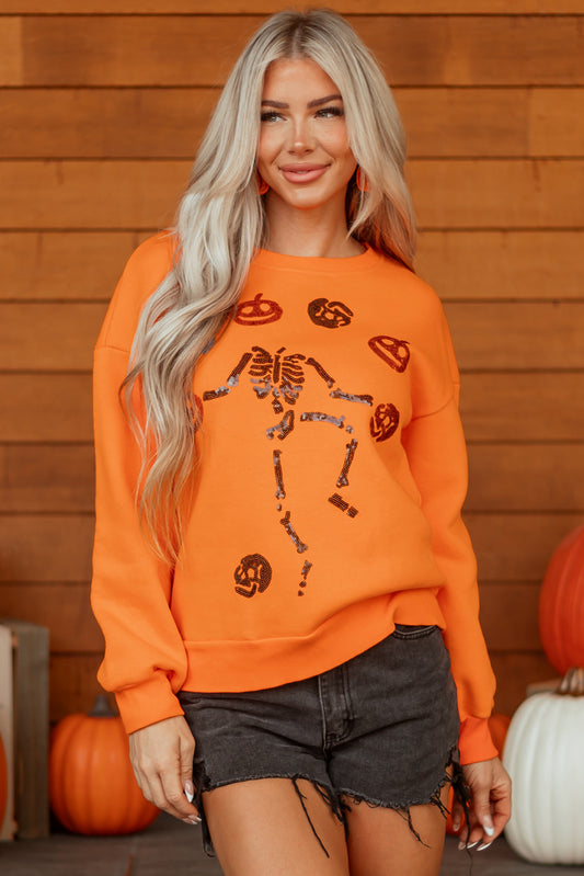 Carrot Dancing Critters Sequin Halloween Crewneck Sweatshirt-Tops/Sweatshirts & Hoodies-[Adult]-[Female]-Carrot-S-2022 Online Blue Zone Planet