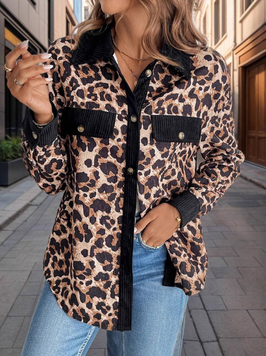 Blue Zone Planet | Leopard Collared Neck Button Up Shacket-TOPS / DRESSES-[Adult]-[Female]-Leopard-S-2022 Online Blue Zone Planet