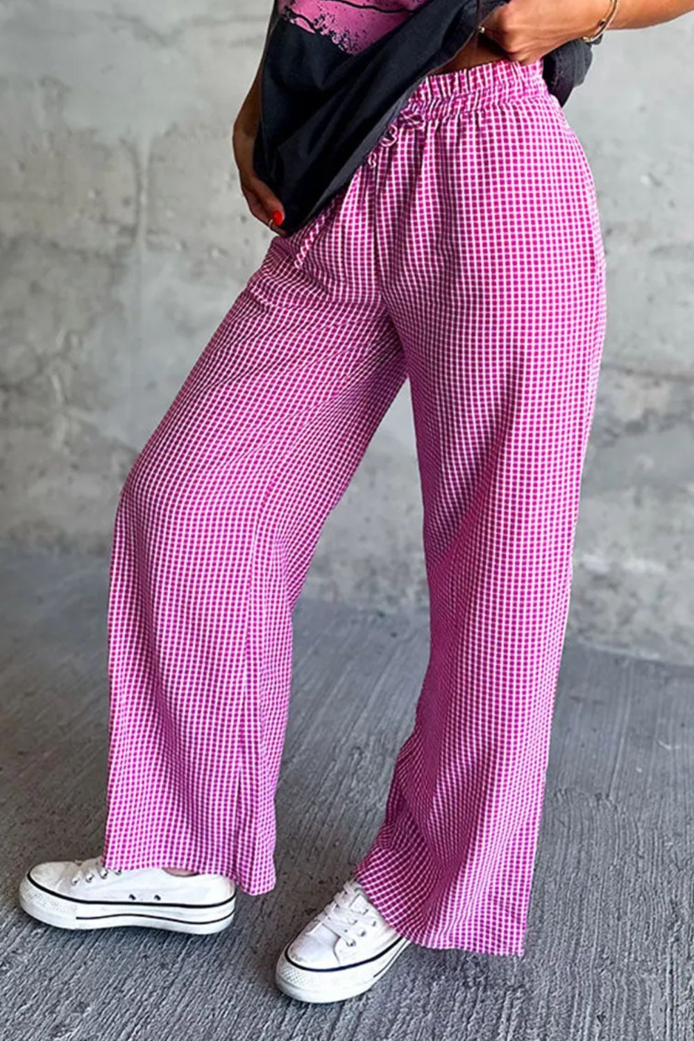 Plaid Wide Leg Pants with Pockets-BOTTOMS SIZES SMALL MEDIUM LARGE-[Adult]-[Female]-2022 Online Blue Zone Planet