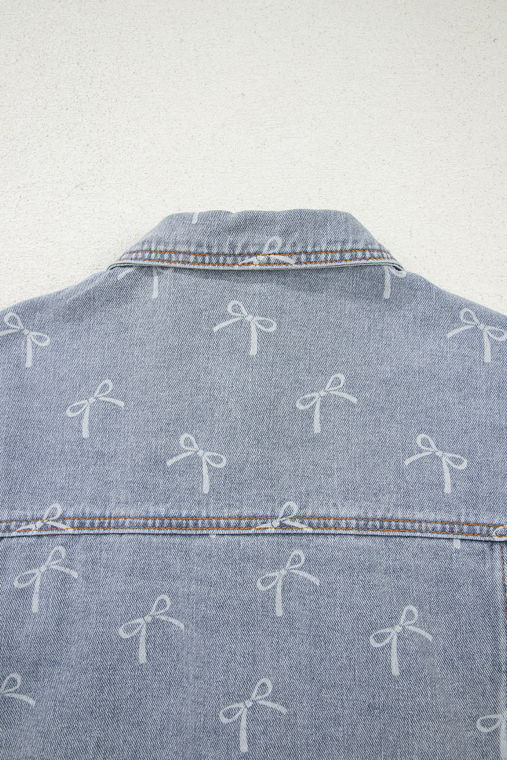 Sky Blue Bow Knot Print Light Wash Raw Hem Denim Jacket-Outerwear/Denim jackets-[Adult]-[Female]-2022 Online Blue Zone Planet