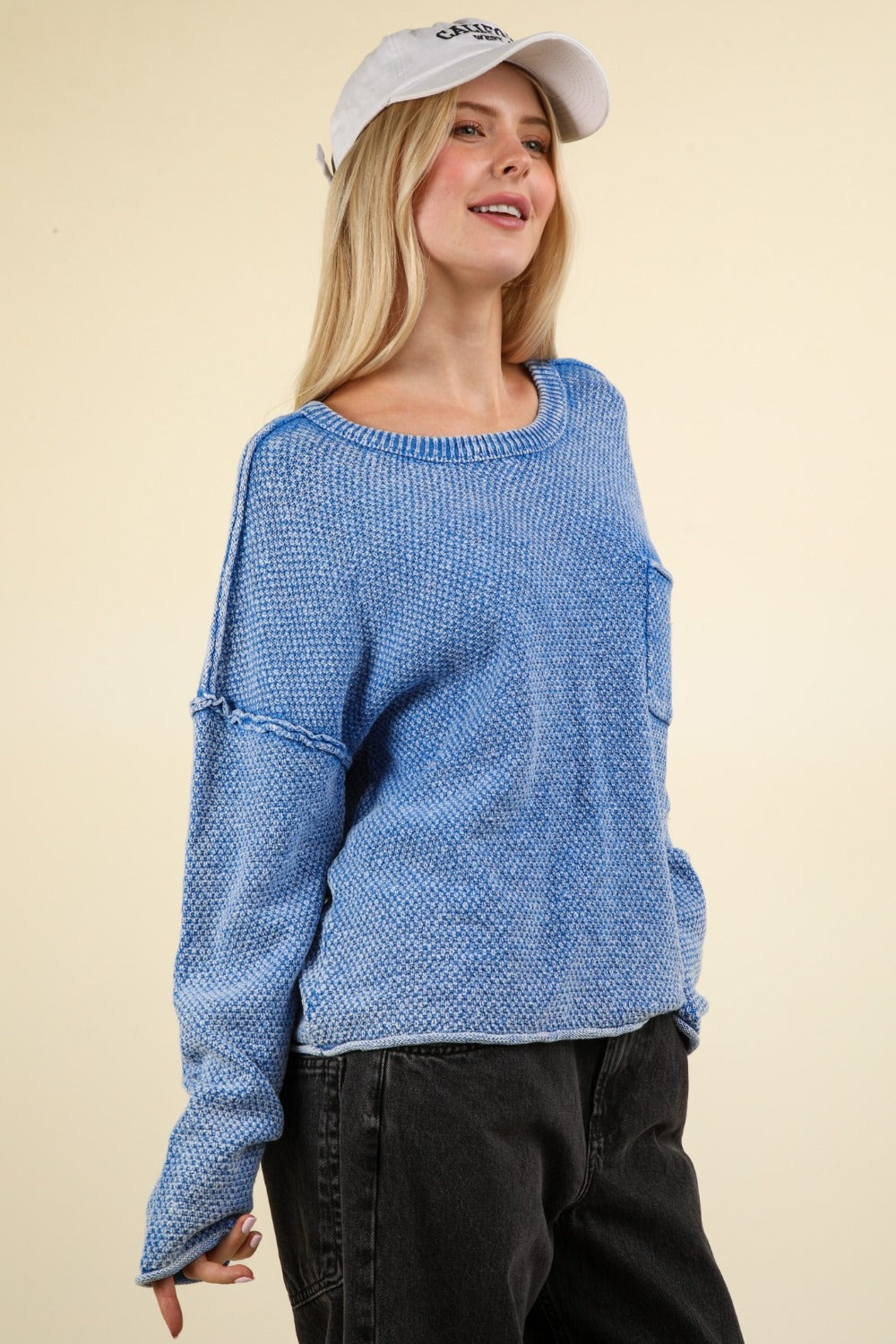 VERY J Mineral Washed Exposed Seam Sweater-TOPS / DRESSES-[Adult]-[Female]-2022 Online Blue Zone Planet