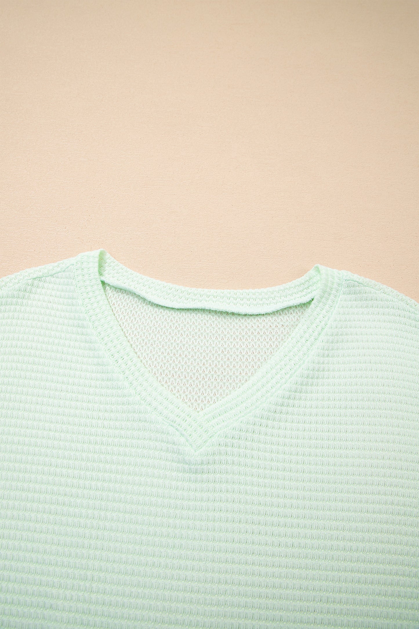 Clearly Aqua Waffle V Neck Short Sleeve Knit Top-Tops/Tops & Tees-[Adult]-[Female]-2022 Online Blue Zone Planet
