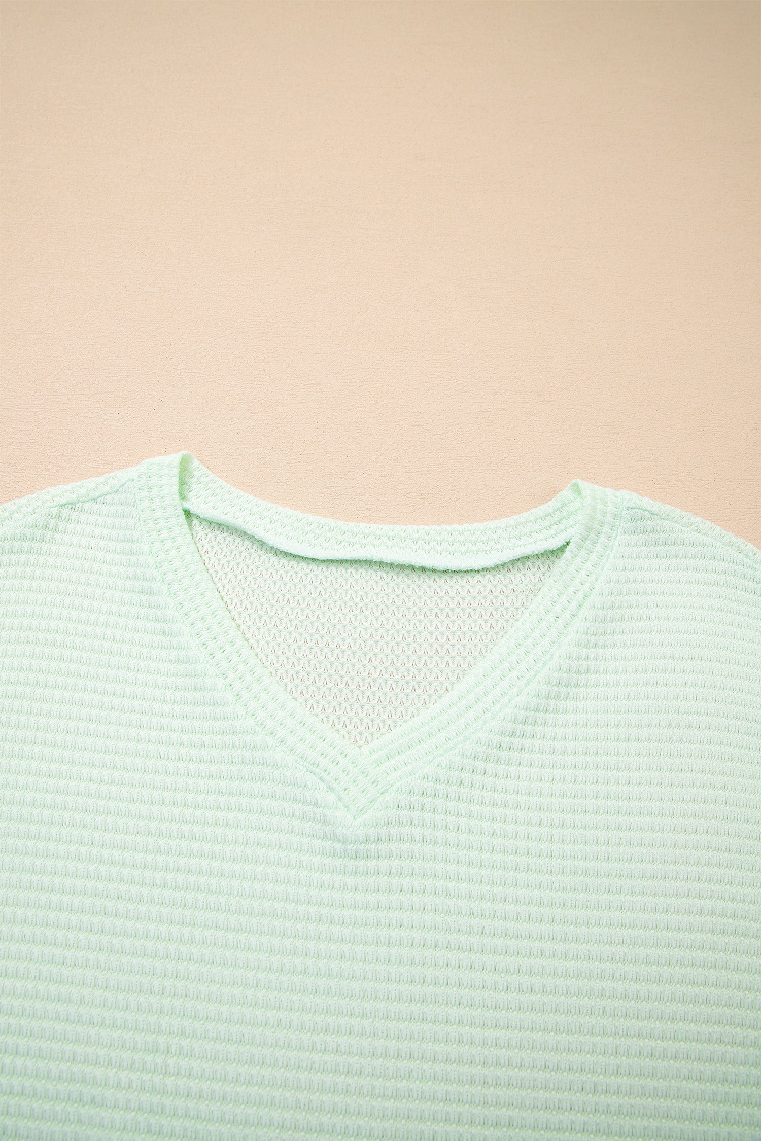 Clearly Aqua Waffle V Neck Short Sleeve Knit Top-Tops/Tops & Tees-[Adult]-[Female]-2022 Online Blue Zone Planet