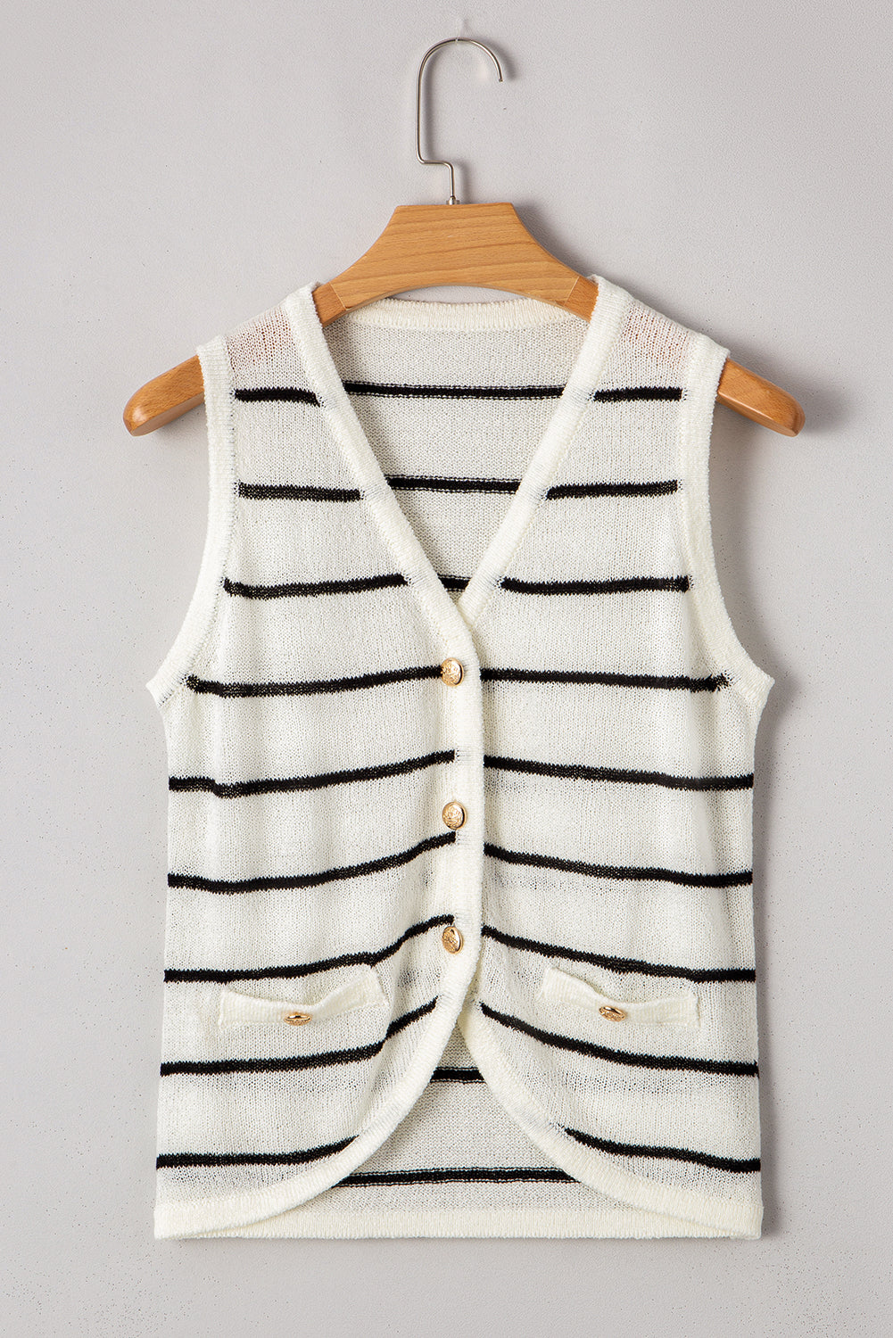Black Stripe Buttoned V Neck Slim Fit Knit Vest-15% OFF-[Adult]-[Female]-2022 Online Blue Zone Planet