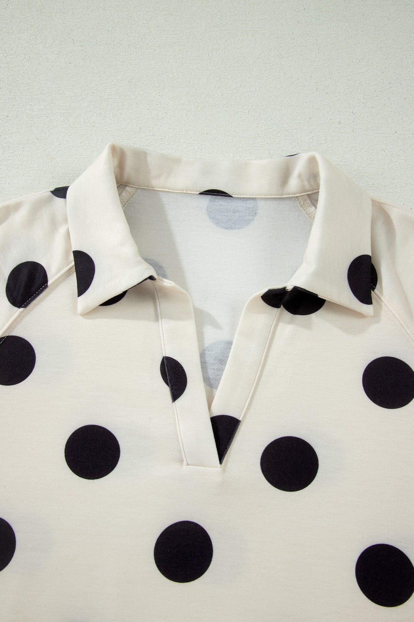 Beige Polka Dot Print V Neck Tee Short Set-Two Piece Sets/Short Sets-[Adult]-[Female]-2022 Online Blue Zone Planet