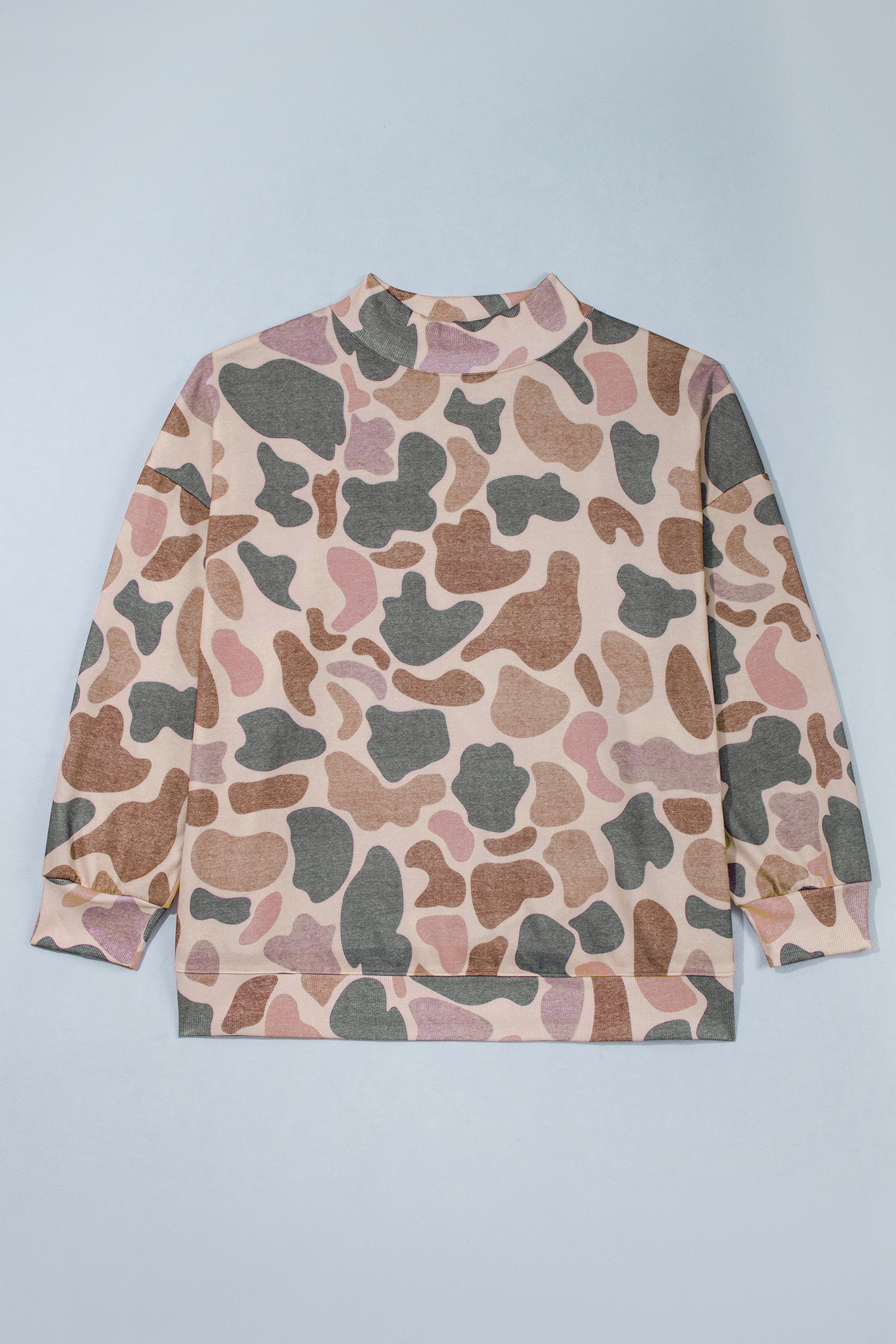 Multicolour Camo Print Ribbed Mock Neck Plus Size Sweatshirt-Plus Size/Plus Size Sweatshirts & Hoodies-[Adult]-[Female]-2022 Online Blue Zone Planet