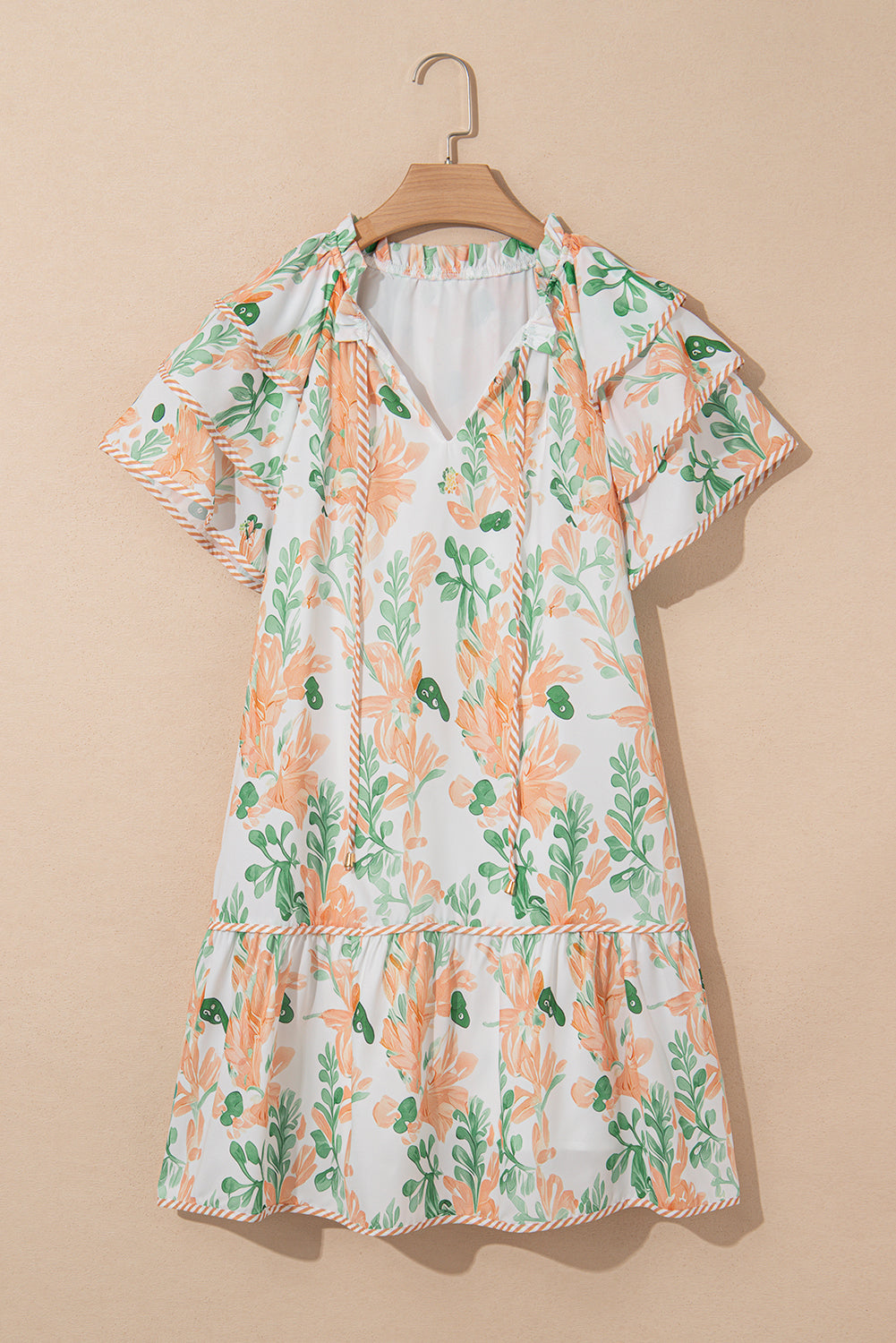 Orange Floral Contrast Edge Layered Short Sleeve Mini Dress-TOPS / DRESSES-[Adult]-[Female]-2022 Online Blue Zone Planet