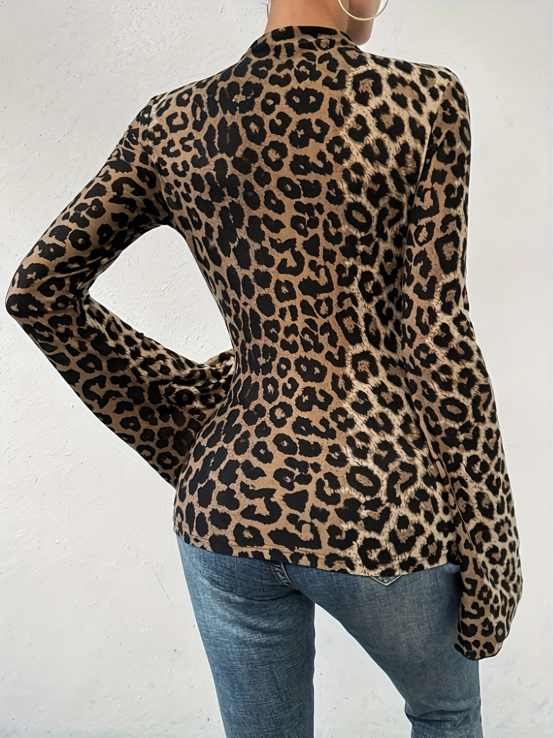 Leopard Mock Neck Flare Sleeve Top-TOPS / DRESSES-[Adult]-[Female]-2022 Online Blue Zone Planet