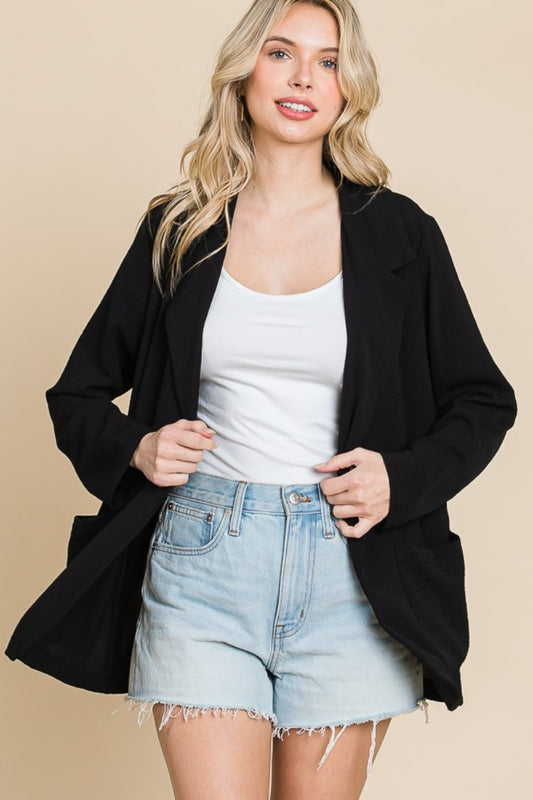 Culture Code One Button Long Sleeve Blazer with Pockets-TOPS / DRESSES-[Adult]-[Female]-Black-S-2022 Online Blue Zone Planet