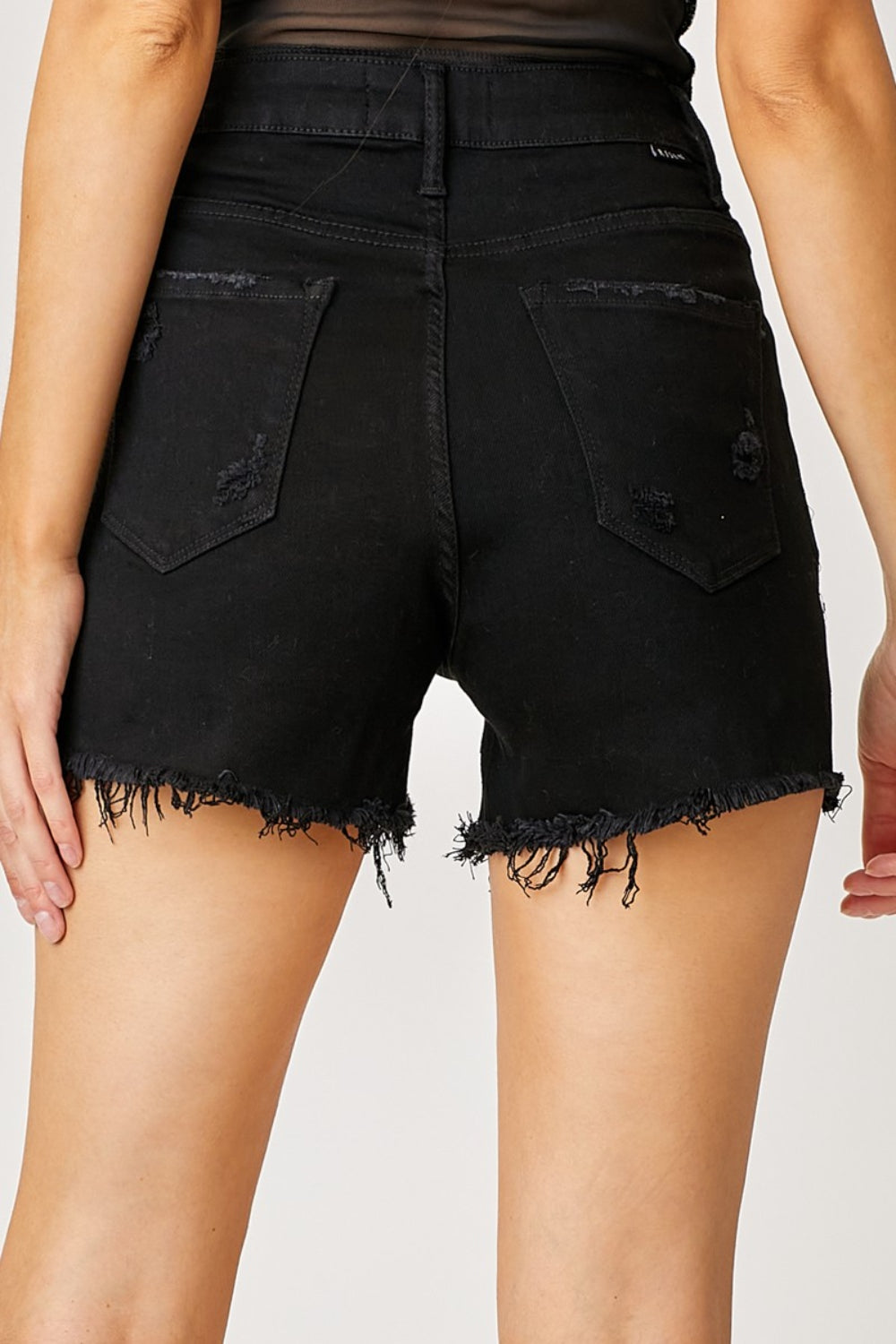 RISEN Frayed Hem Denim Shorts with Fringe Detail Pockets-BOTTOMS SIZES SMALL MEDIUM LARGE-[Adult]-[Female]-2022 Online Blue Zone Planet