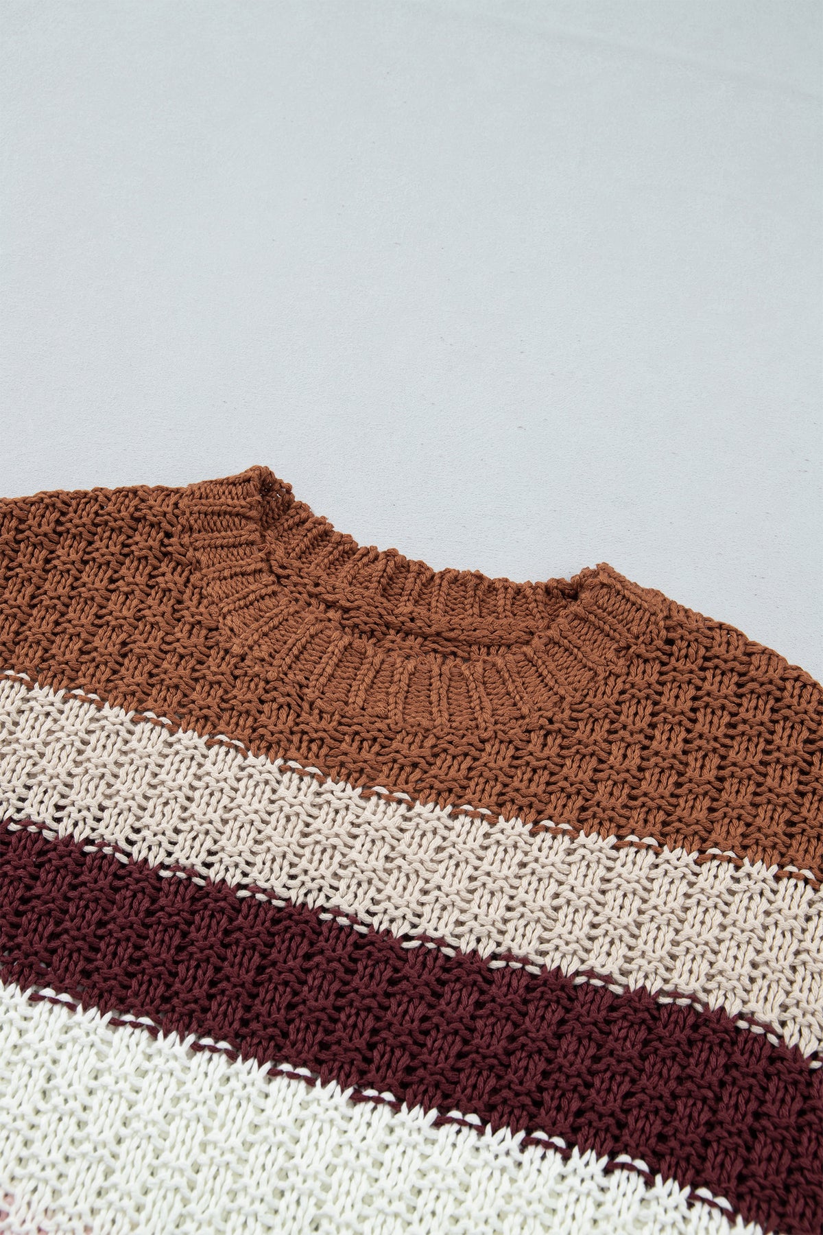 Multicolour Striped Knit Dropped Shoulder Round Neck Pullover Sweater-Sweaters & Cardigans/Sweaters-[Adult]-[Female]-2022 Online Blue Zone Planet