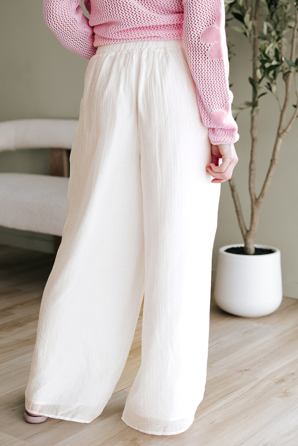 White Casual Tie Waist Pleated Wide Leg Pants-Bottoms/Pants & Culotte-[Adult]-[Female]-2022 Online Blue Zone Planet