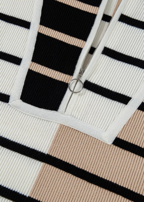 Striped Half Zip Sweater Vest-TOPS / DRESSES-[Adult]-[Female]-2022 Online Blue Zone Planet