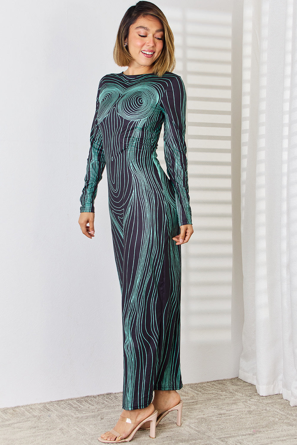 Cutout Round Neck Long Sleeve Maxi Dress-TOPS / DRESSES-[Adult]-[Female]-2022 Online Blue Zone Planet