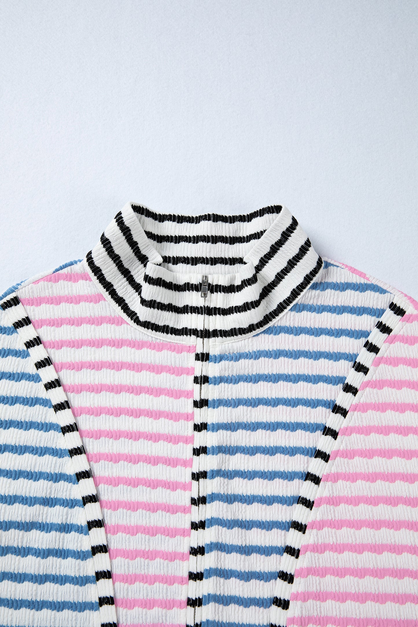 Multicolour Striped Color Block Patchwork Half Zip Drop Shoulder Long Sleeve Top-Tops/Long Sleeve Tops-[Adult]-[Female]-2022 Online Blue Zone Planet