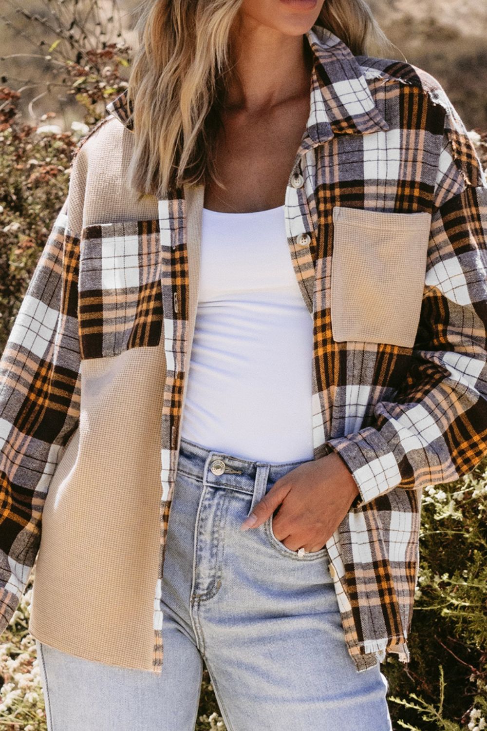 Plaid Button Up Long Sleeve Shacket-TOPS / DRESSES-[Adult]-[Female]-2022 Online Blue Zone Planet