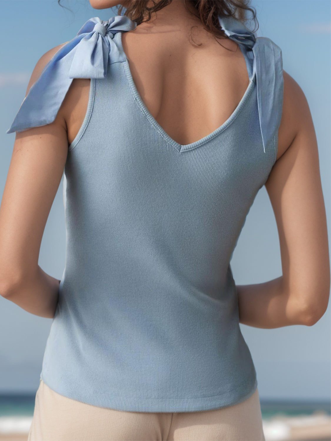 Blue Zone Planet | V-Neck Tie Shoulder Tank-TOPS / DRESSES-[Adult]-[Female]-2022 Online Blue Zone Planet