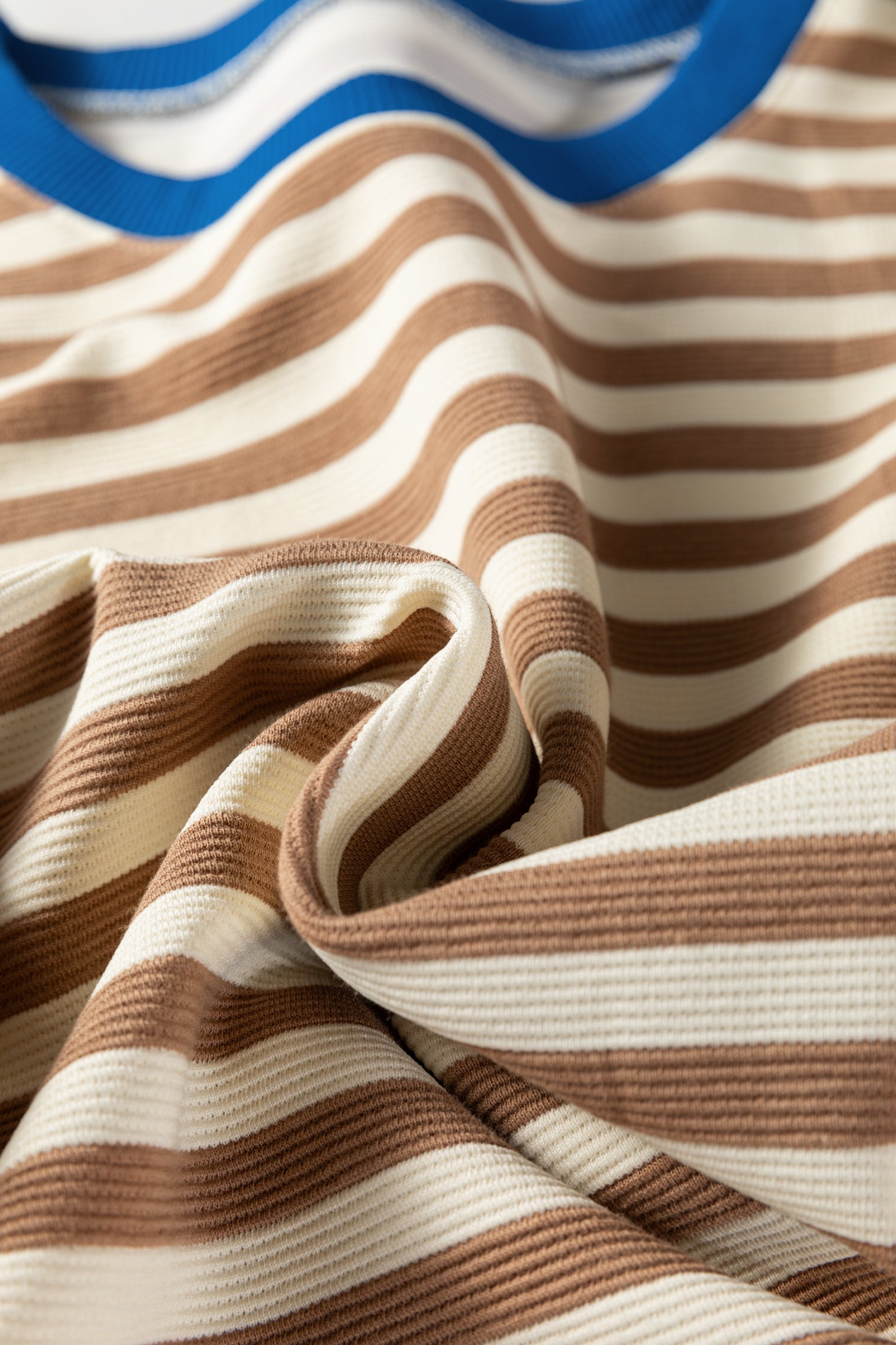 Brown Stripe Short Puff Sleeve Contrast Trim Round Neck Tee-Tops/Tops & Tees-[Adult]-[Female]-2022 Online Blue Zone Planet