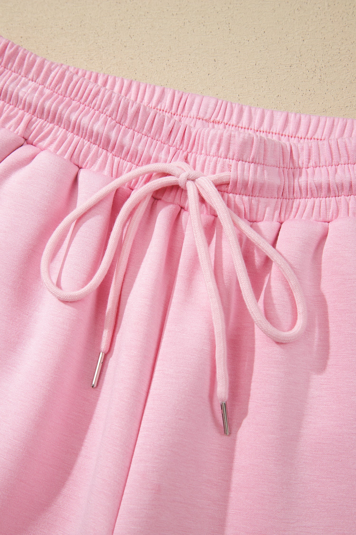 Bonbon Striped Trim Casual Tee Drawstring Shorts 2pcs Set-Two Piece Sets/Short Sets-[Adult]-[Female]-2022 Online Blue Zone Planet
