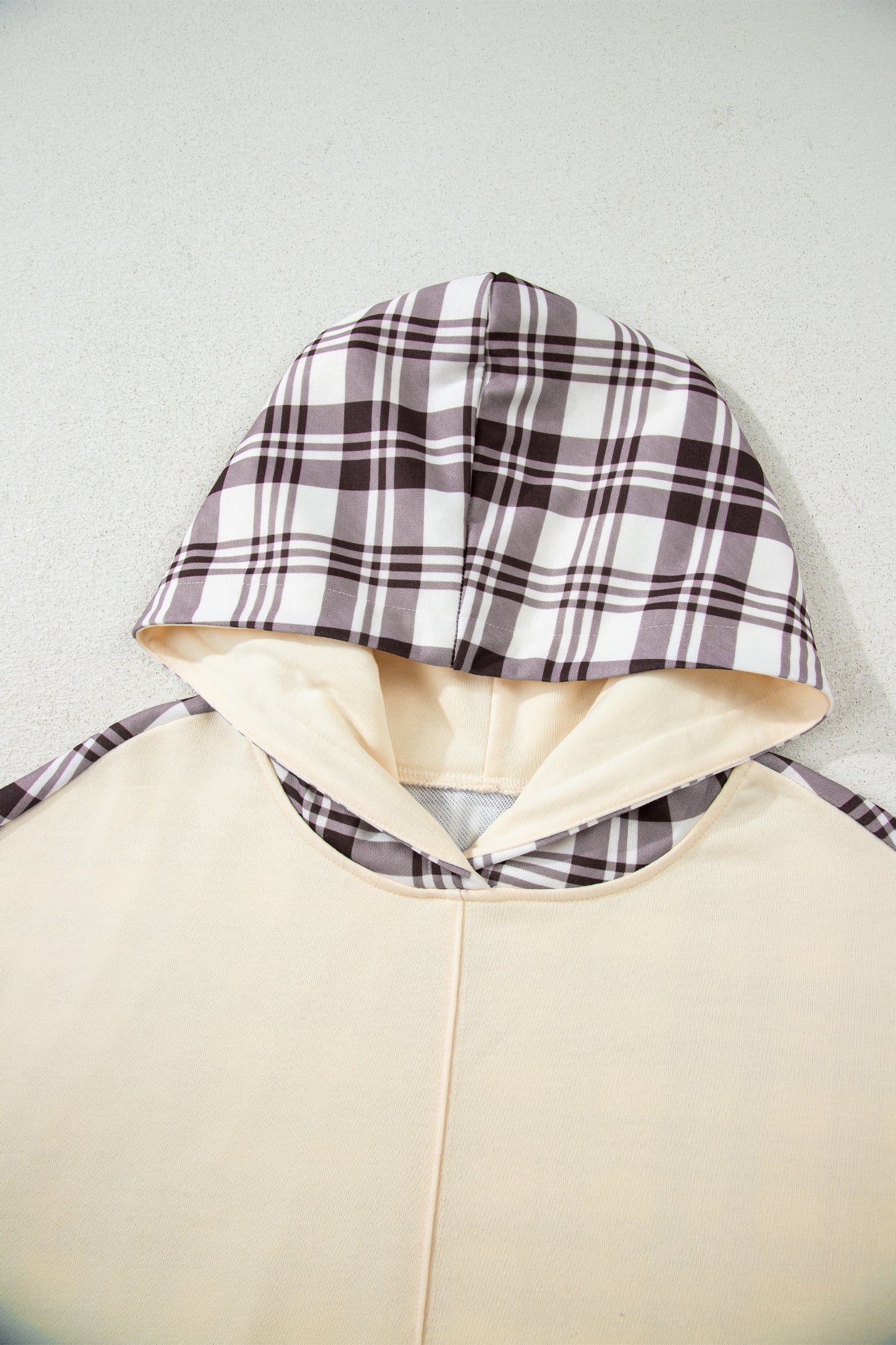 Beige Plaid Patchwork Side Slit Sweatshirt-Tops / Dresses-[Adult]-[Female]-2022 Online Blue Zone Planet