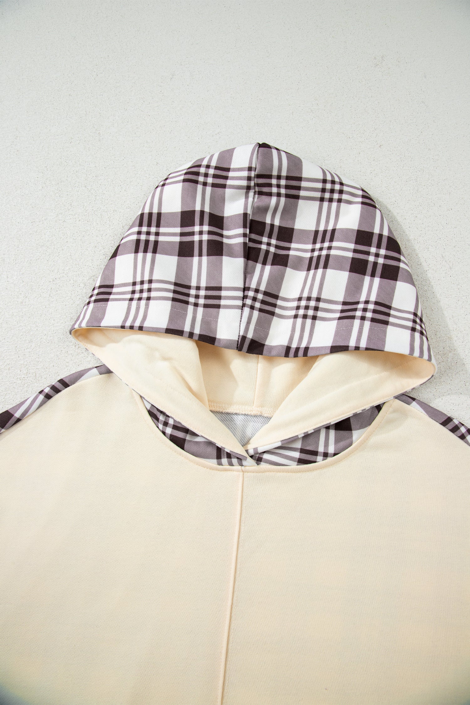 Beige Plaid Patchwork Side Slit Sweatshirt-Tops / Dresses-[Adult]-[Female]-2022 Online Blue Zone Planet