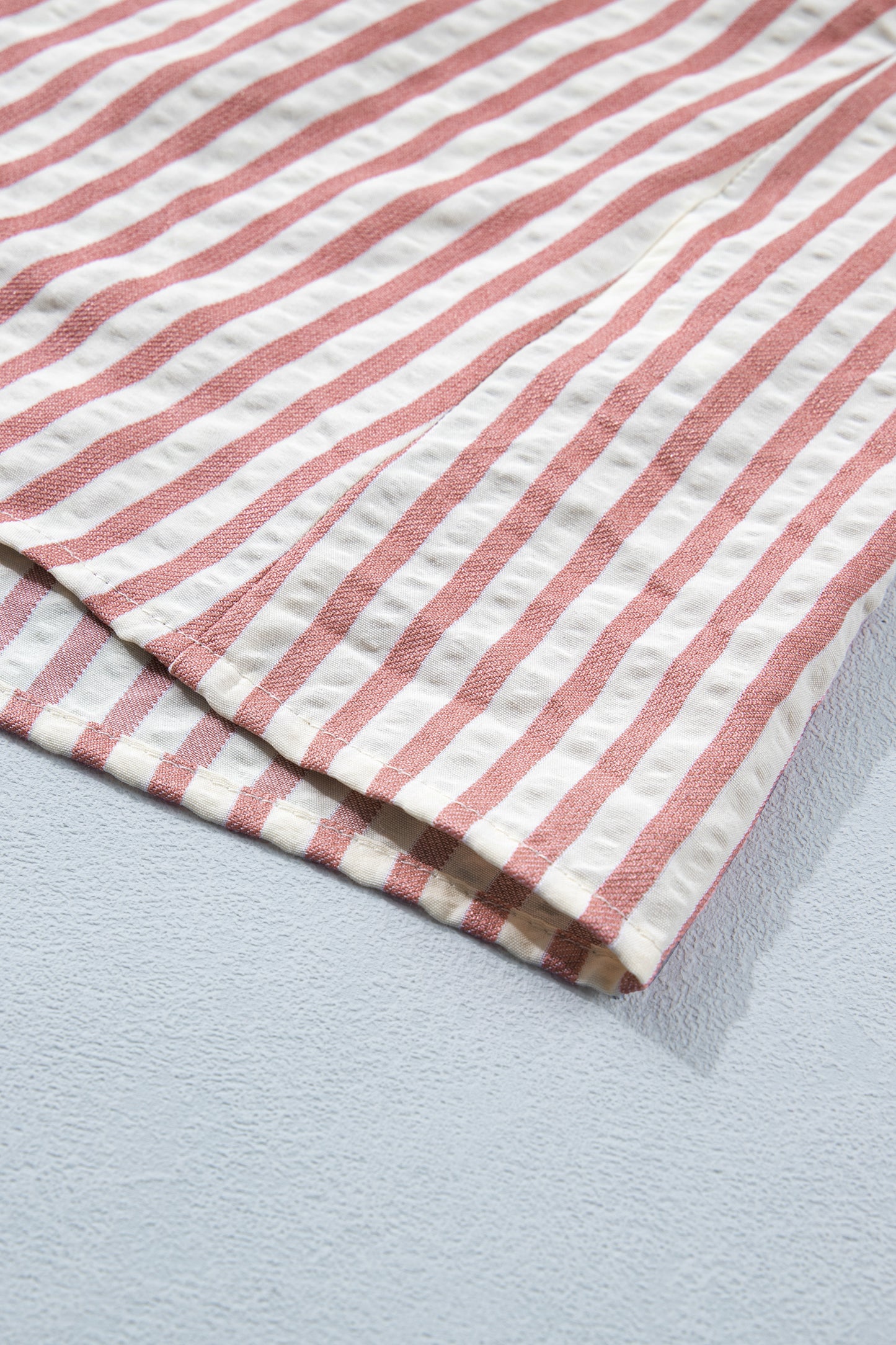 Pink Stripe Leopard Trim V Neck Button Down Half Sleeve Shirt-Tops/Blouses & Shirts-[Adult]-[Female]-2022 Online Blue Zone Planet