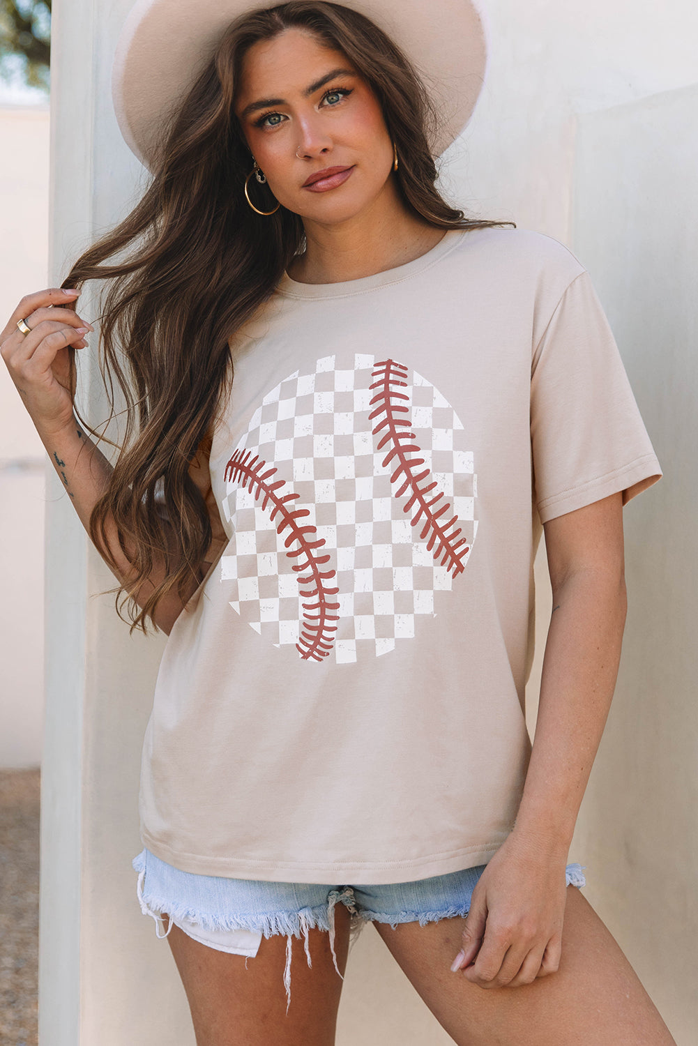 Jet Stream Checkered Baseball Graphic Tee-Graphic/Graphic Tees-[Adult]-[Female]-2022 Online Blue Zone Planet
