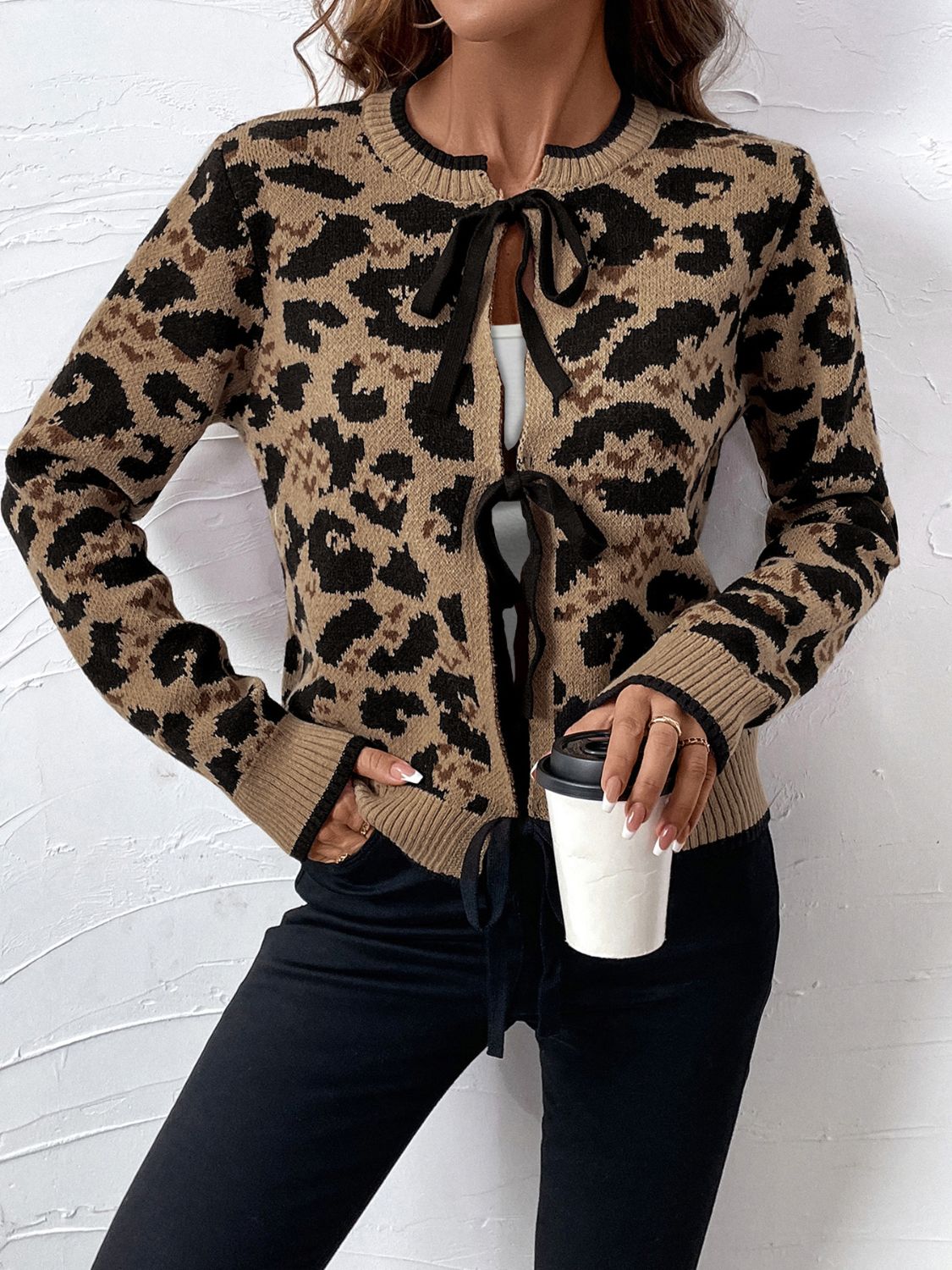 Perfee Tied Leopard Long Sleeve Cardigan-TOPS / DRESSES-[Adult]-[Female]-2022 Online Blue Zone Planet