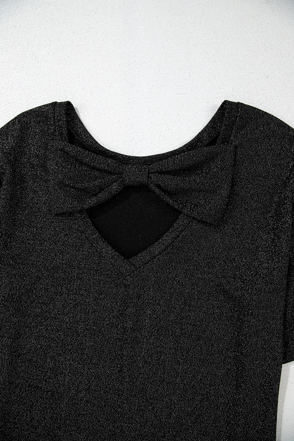 Black Bow Decor Glittery Short Sleeve Top-Tops/Tops & Tees-[Adult]-[Female]-2022 Online Blue Zone Planet