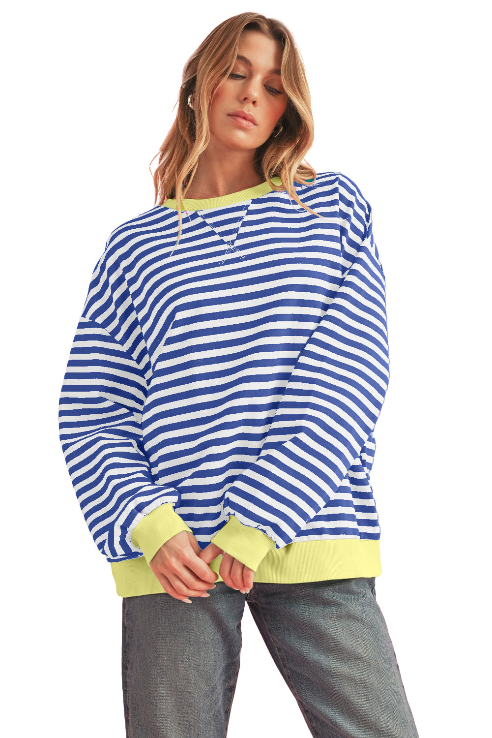 Black Stripe Contrast Edge Cross Seam Oversized Sweatshirt-Sweatshirts & Hoodies-[Adult]-[Female]-2022 Online Blue Zone Planet