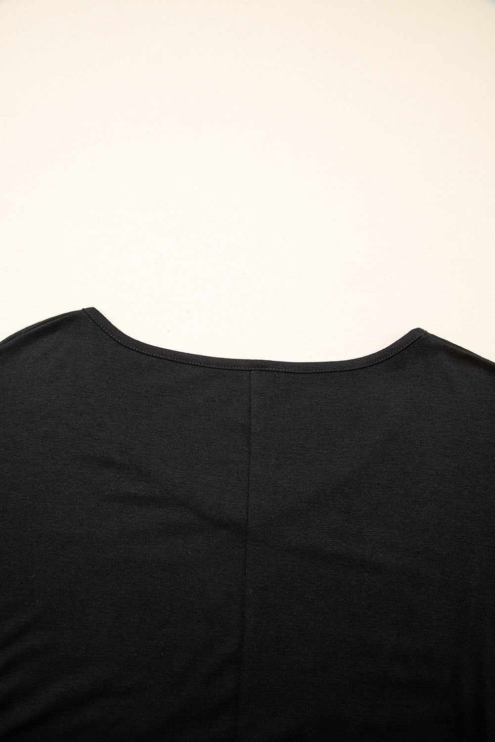Black Solid Colour V-Neck Double Layer Sleeve Loose T-Shirt-Tops/Tops & Tees-[Adult]-[Female]-2022 Online Blue Zone Planet