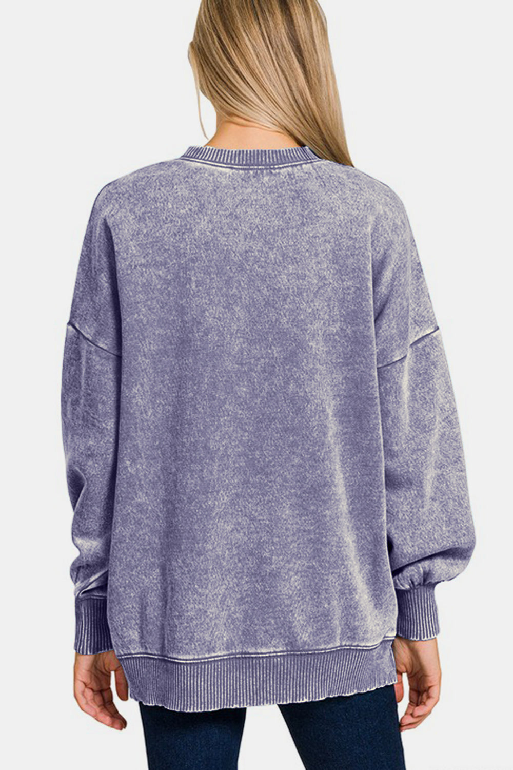 Zenana High-Low Acid Wash Fleece Sweatshirt-TOPS / DRESSES-[Adult]-[Female]-2022 Online Blue Zone Planet